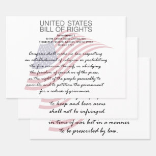 Bill of Rights The Amendments 1st to 3rd Wrapping Paper Sheet