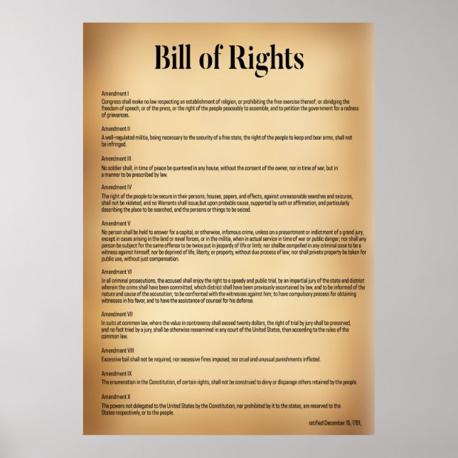 bill of rights US Constitution  Poster (Front)