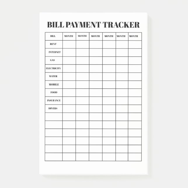 Bill Payment Tracker Dry Erase Magnetic Sheet Post-it Notes (Front)