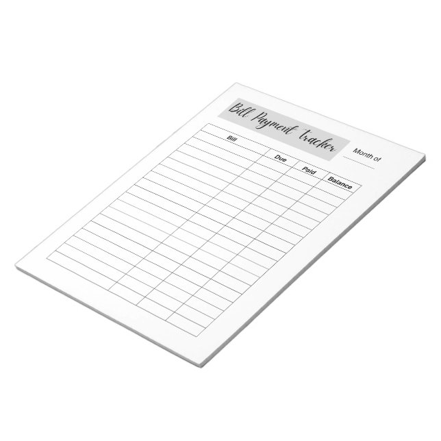 Bill Payment Tracker Notepad (Angled)