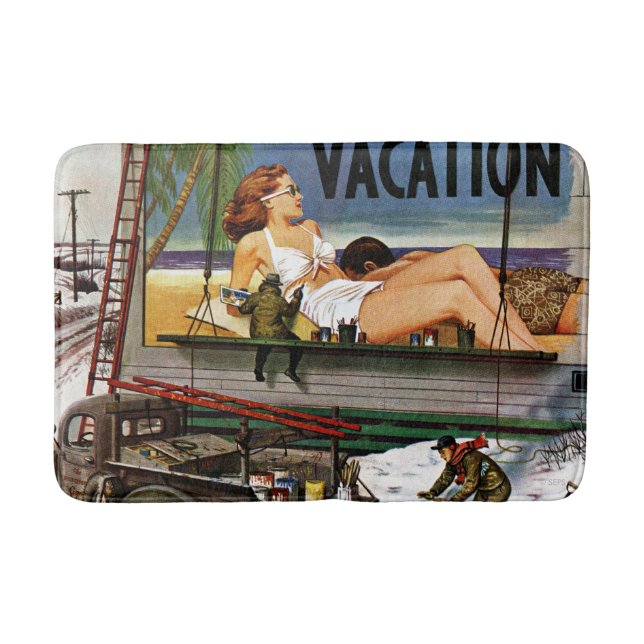 Billboard Painters in Winter by Stevan Dohanos Bath Mat (Front)