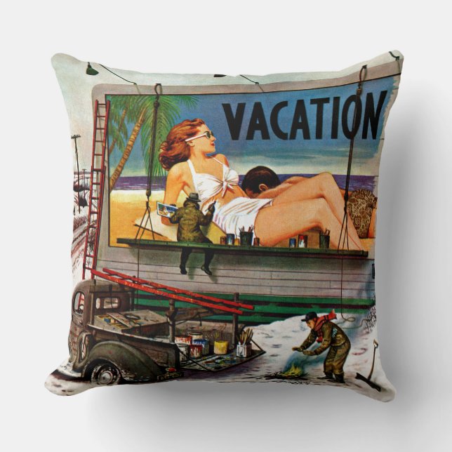 Billboard Painters in Winter by Stevan Dohanos Cushion (Front)