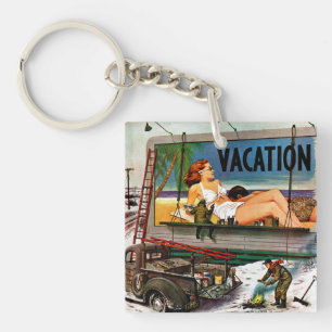 Billboard Painters in Winter by Stevan Dohanos Key Ring