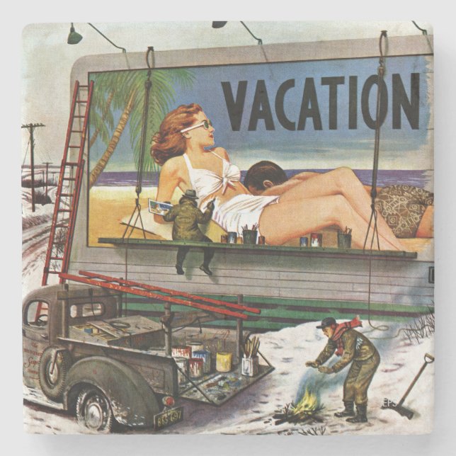 Billboard Painters in Winter by Stevan Dohanos Stone Coaster (Front)
