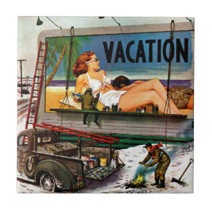 Billboard Painters in Winter by Stevan Dohanos Tile