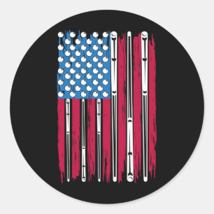 Billiard And American Flag Made For A Pool Billiar Classic Round Sticker