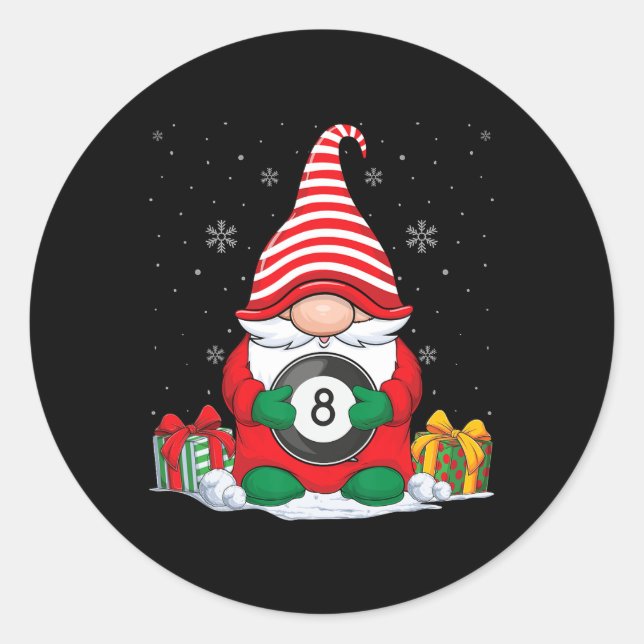 Billiard Ball Christmas Gnomes  Cute Billiard Ball Classic Round Sticker (Front)