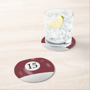 Billiard Ball Number 15 Round Paper Coaster