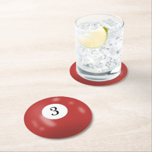 Billiard Ball Number 3 Round Paper Coaster