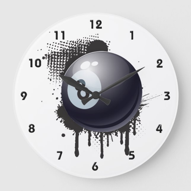 Billiard Ball on Abstract Black Splotch Large Clock (Front)