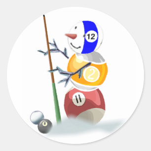 Billiard Ball Snowman Christmas Classic Round Sticker