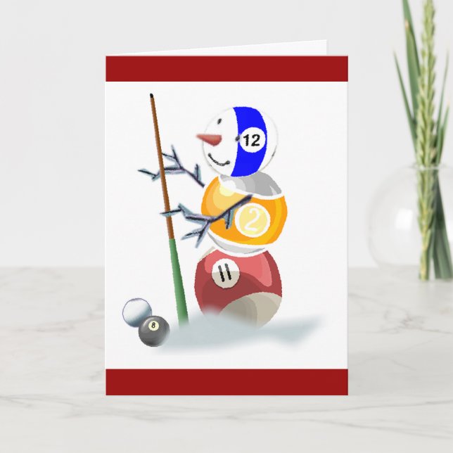 Billiard Ball Snowman Christmas Holiday Card (Front)