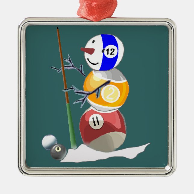 Billiard Ball Snowman Metal Tree Decoration (Front)