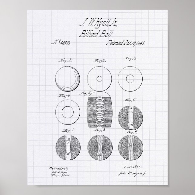 Billiard Balls 1865 Patent Art - Lined Peper Poster (Front)