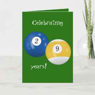 Billiard Balls 29th birthday Card