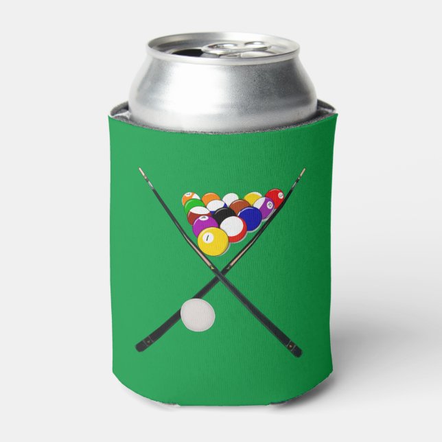 Billiard Balls and Pool Cues Can Cooler (Can Front)