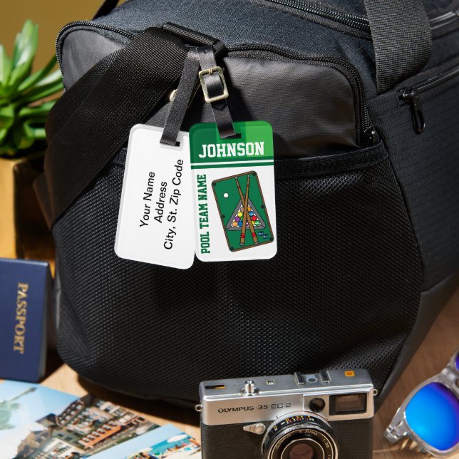 Billiard Balls 🎱 and Pool Stick Luggage Tag (Front & Back)