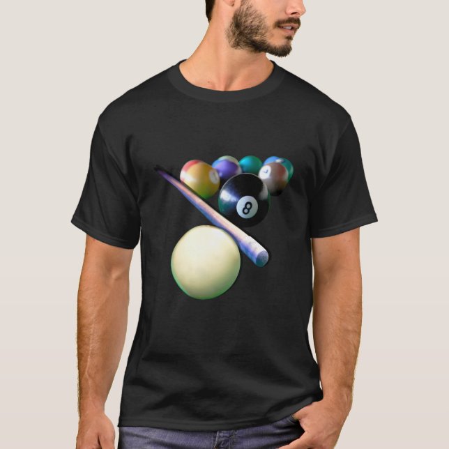 Billiard Balls Cue Snooker Pool Player T-Shirt (Front)