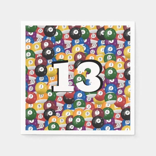 Billiard Balls for 13th birthday Napkin (Front)