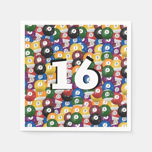 Billiard Balls for 16th birthday Napkin (Front)