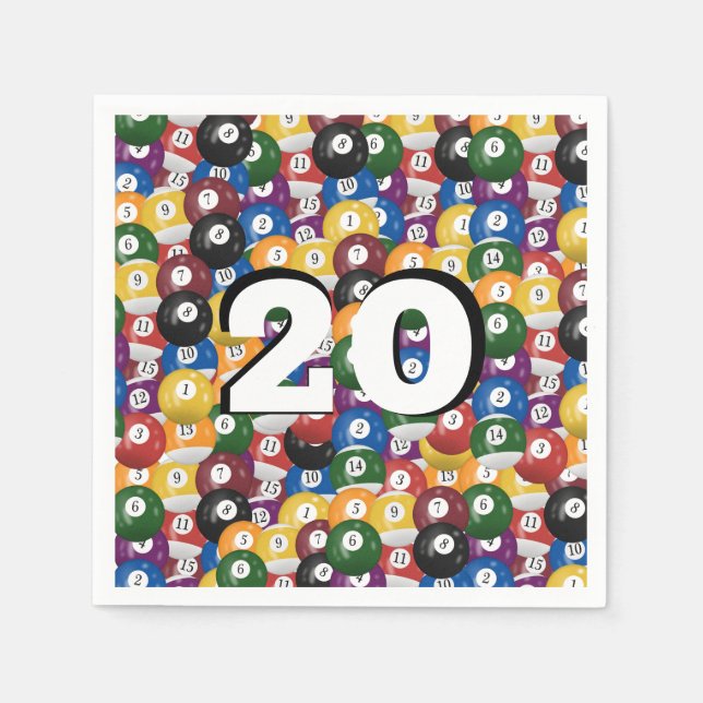 Billiard Balls for 20th birthday Napkin (Front)