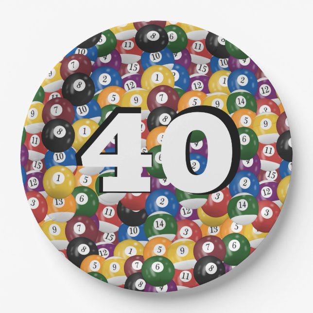 Billiard Balls for 40th birthday Paper Plate (Front)