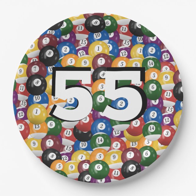 Billiard Balls for 55th birthday Paper Plate (Front)