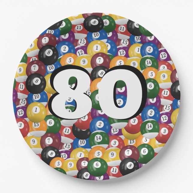 Billiard Balls for 80th birthday Paper Plate (Front)