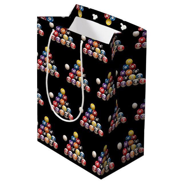 Billiard Balls on black Medium Gift Bag (Back Angled)