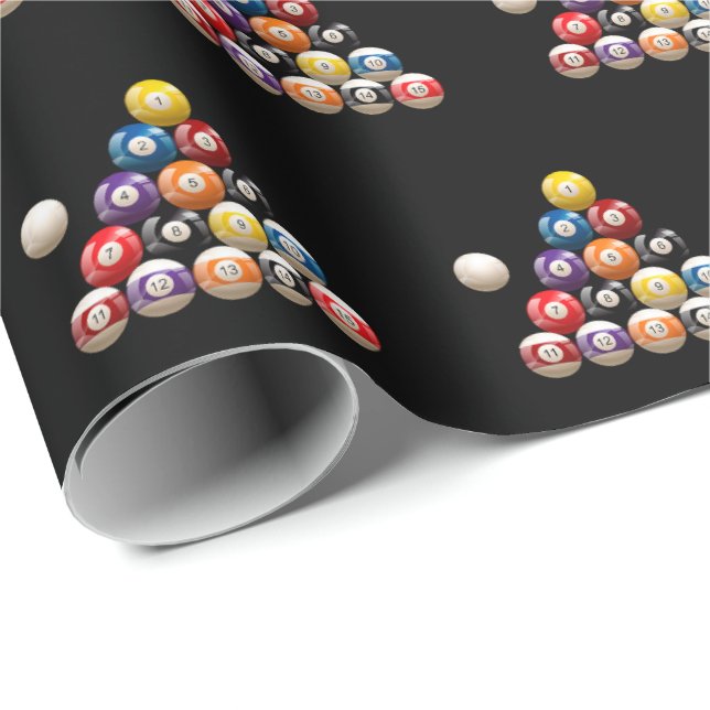 Billiard Balls on Black Wrapping Paper (Roll Corner)
