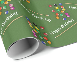Billiard Balls Pool Balls On Table Happy Birthday Wrapping Paper