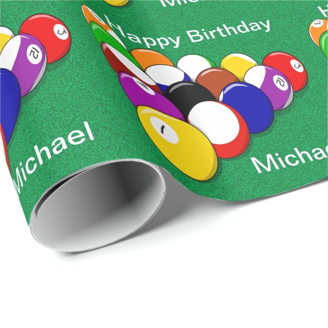 Billiard Balls Pool Balls Personalised Birthday Wrapping Paper (Roll Corner)