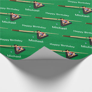 Billiard Balls Pool Stick Personalised Birthday Wrapping Paper