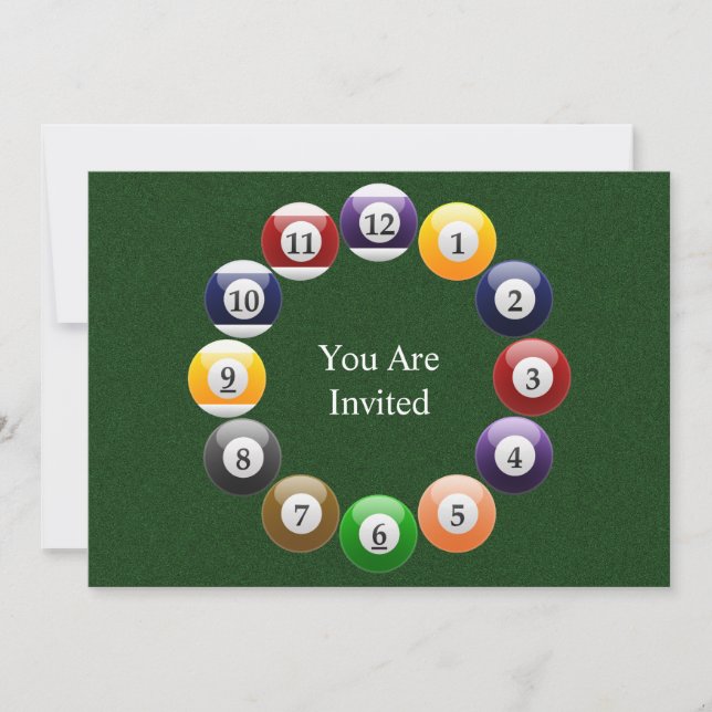 Billiard Balls Shiny Colourful Pool Snooker Sports Invitation (Front)