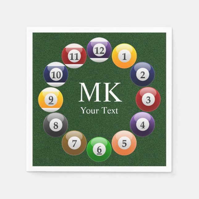 Billiard Balls Shiny Colourful Pool Snooker Sports Napkin (Front)