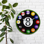 Billiard Balls Wall Clock<br><div class="desc">Fun billard balls custom wall clock - perfect for the game,  family or rec room,  or for the billiard player!</div>