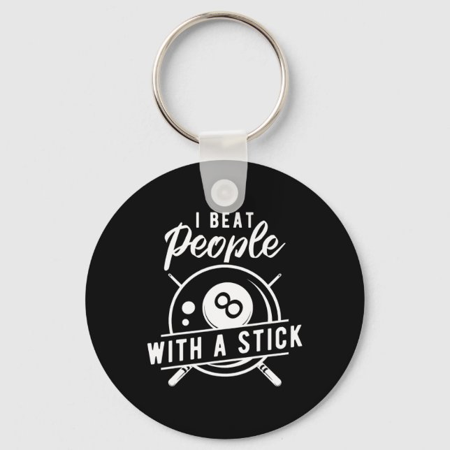 Billiard Beat People With A Stick Funny Billiard Q Key Ring (Front)