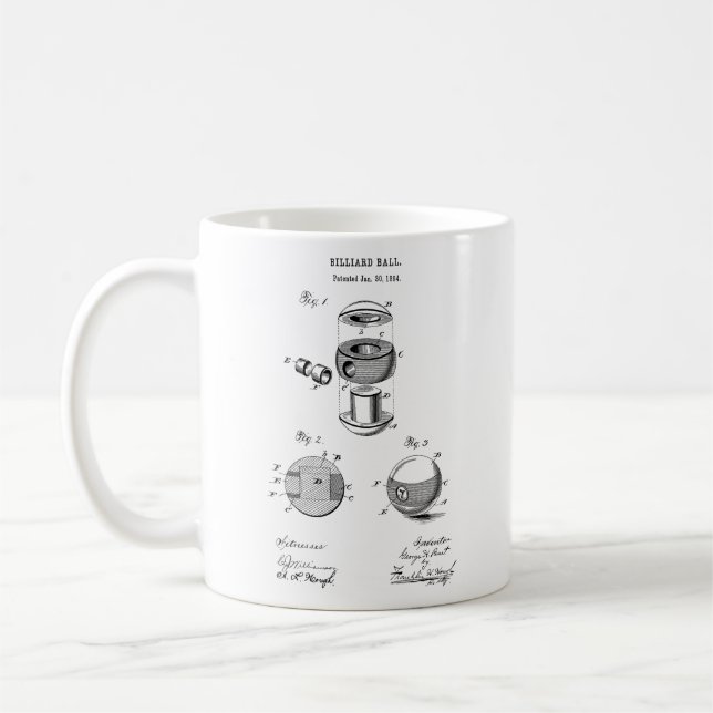 Billiard Blueprint Pool Game Coffee Mug for Him (Left)