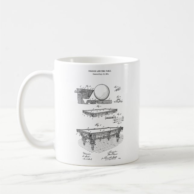 Billiard Blueprint Pool Game Coffee Mug for Him (Left)