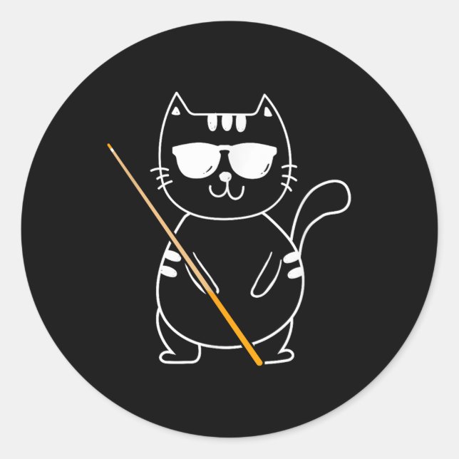 Billiard Cat - Billiard Player Billard 8-ball Pool Classic Round Sticker (Front)