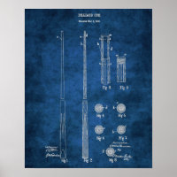 Billiard Cue Patent Blueprint no. 4 Pool Room Art