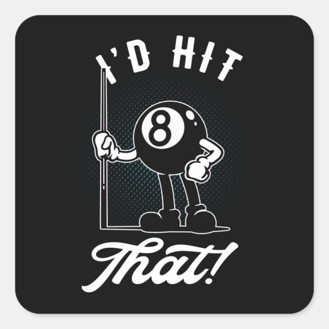 Billiard Cue Sports Funny 8-Ball Cartoon Pool Square Sticker (Front)