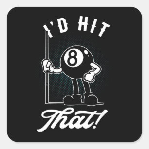 Billiard Cue Sports Funny 8-Ball Cartoon Pool Square Sticker