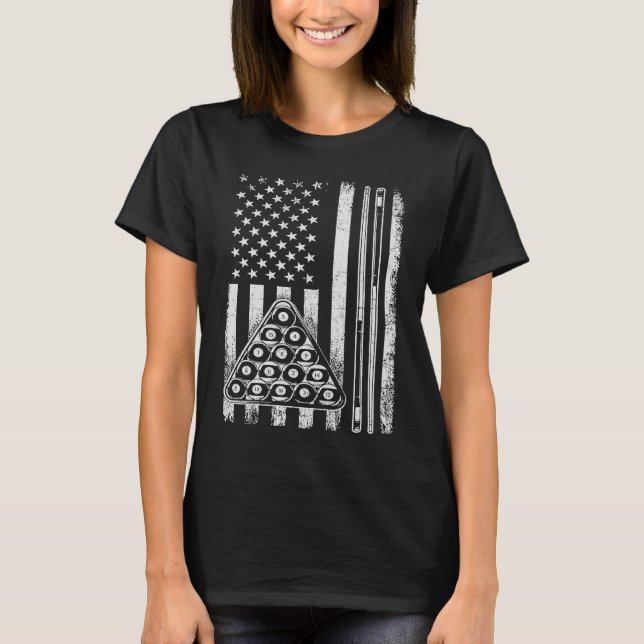 Billiard Game  USA American Flag Pool Player Sport T-Shirt (Front)