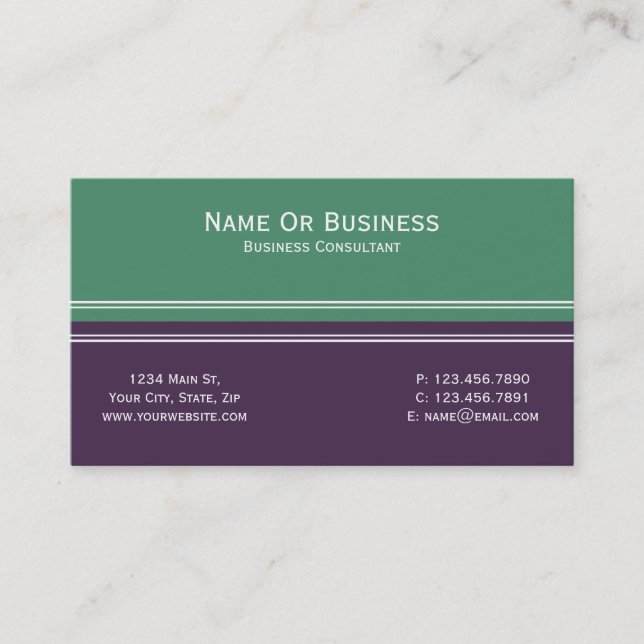 Billiard Green And Acai Violet Purple Colour Block Business Card (Front)