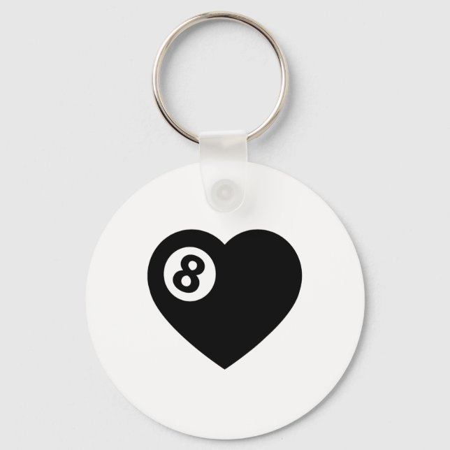 Billiard Heart Love Pool Player Valentine Poll Bal Key Ring (Front)