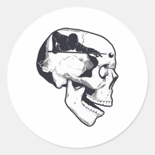 Billiard Player Brain Skull Billiards Table Rack C Classic Round Sticker