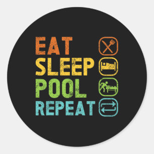 Billiard Player Eat Sleep Pool Repeat Pool Snooker Classic Round Sticker