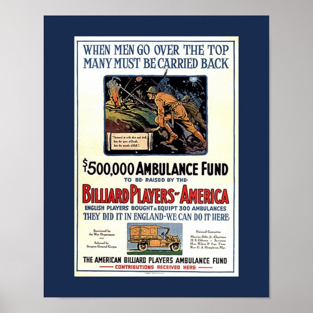 Billiard Players of America WW1 Fundraising Poster (Front)