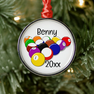 Billiard Pool Balls and Cues Metal Tree Decoration